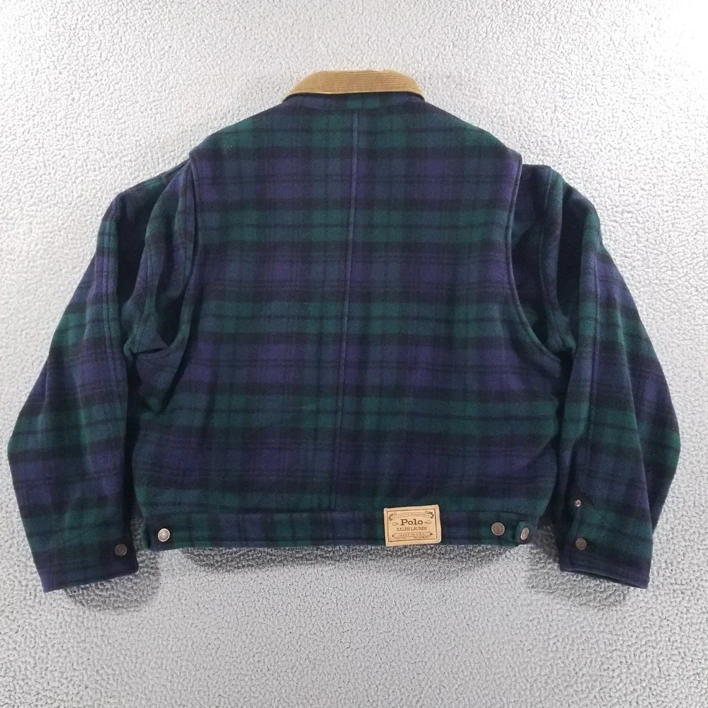 Polo Ralph Lauren Trucker Jacket Mens XL Blackwatch Tartan Wool Quilted Corduroy